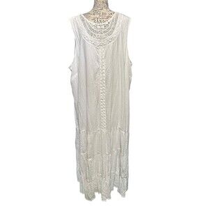 Catherines White Tiered Dress with Lace Neckline Plus 5X Whimsical Romantic